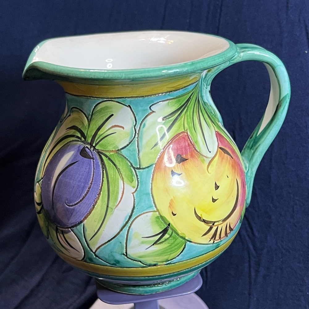 Hand-Painted Italian Pitcher from “Artigianato Fiorentino Florentia”Fruit Design